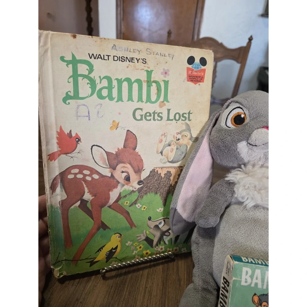 vintage 1946 Bambi card game, Disney Book And Thumper Plush